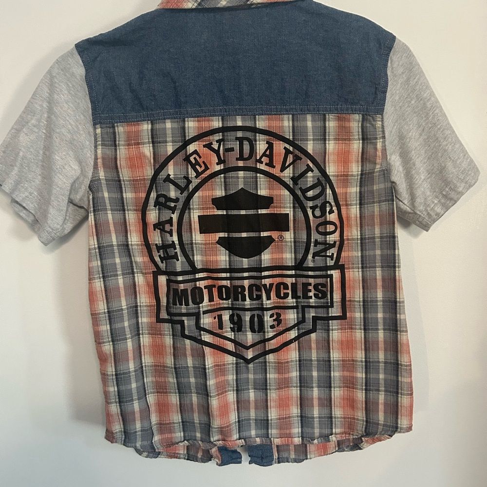 Harley-Davidson Kids Plaid Shirt with Denim and Gray